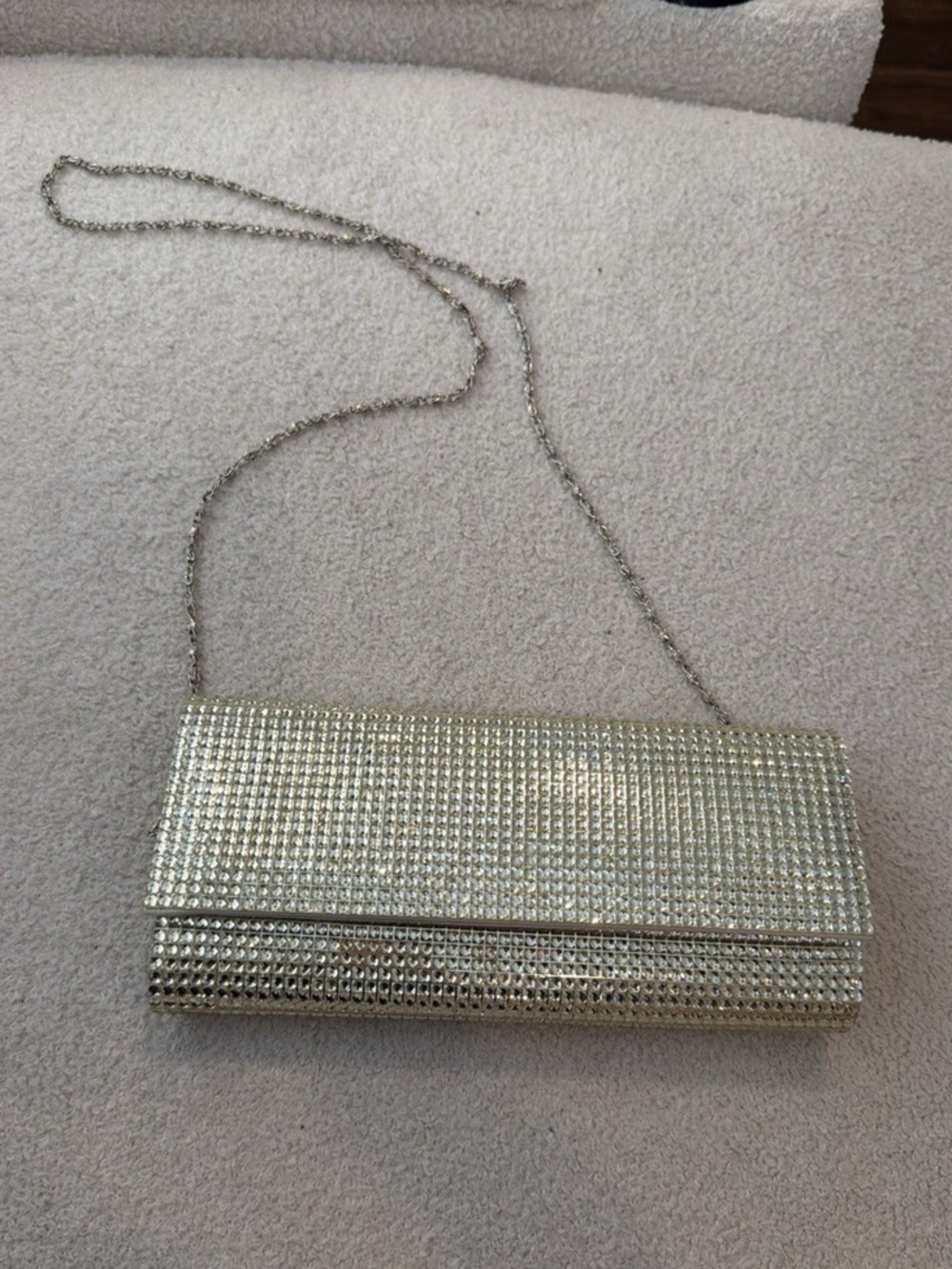 Call It Spring Silver Crystal Bejeweled Evening Clutch with Chain